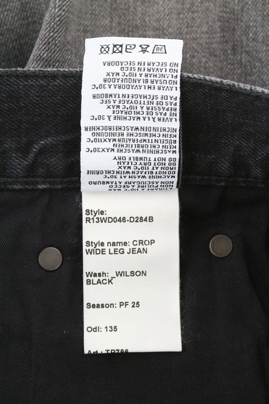 R13 Crop Wide Leg Women Jeans 25 Wilson Black Faded Distress Ankle PF25 RRP695