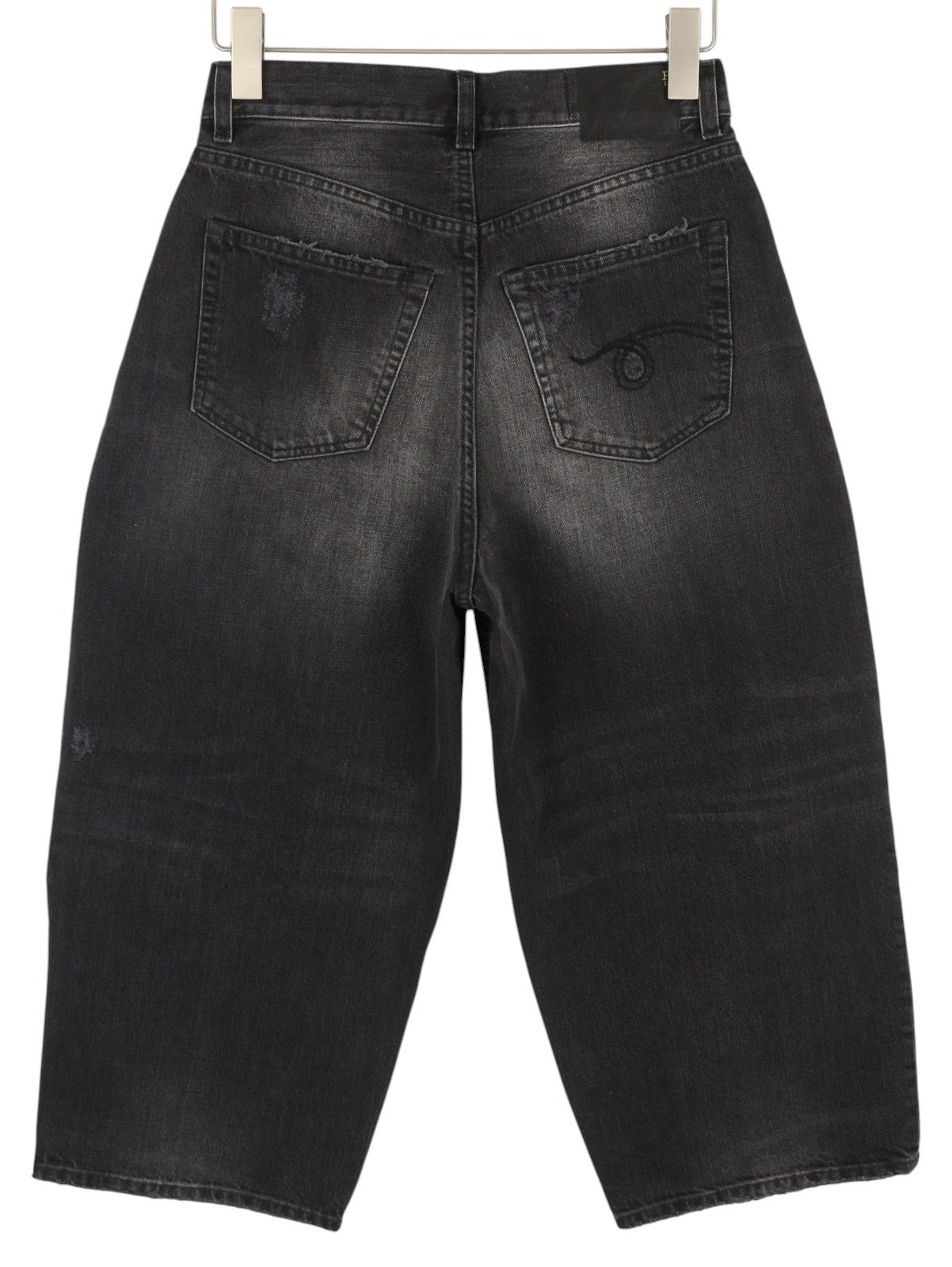 R13 Crop Wide Leg Women Jeans 25 Wilson Black Faded Distress Ankle PF25 RRP695