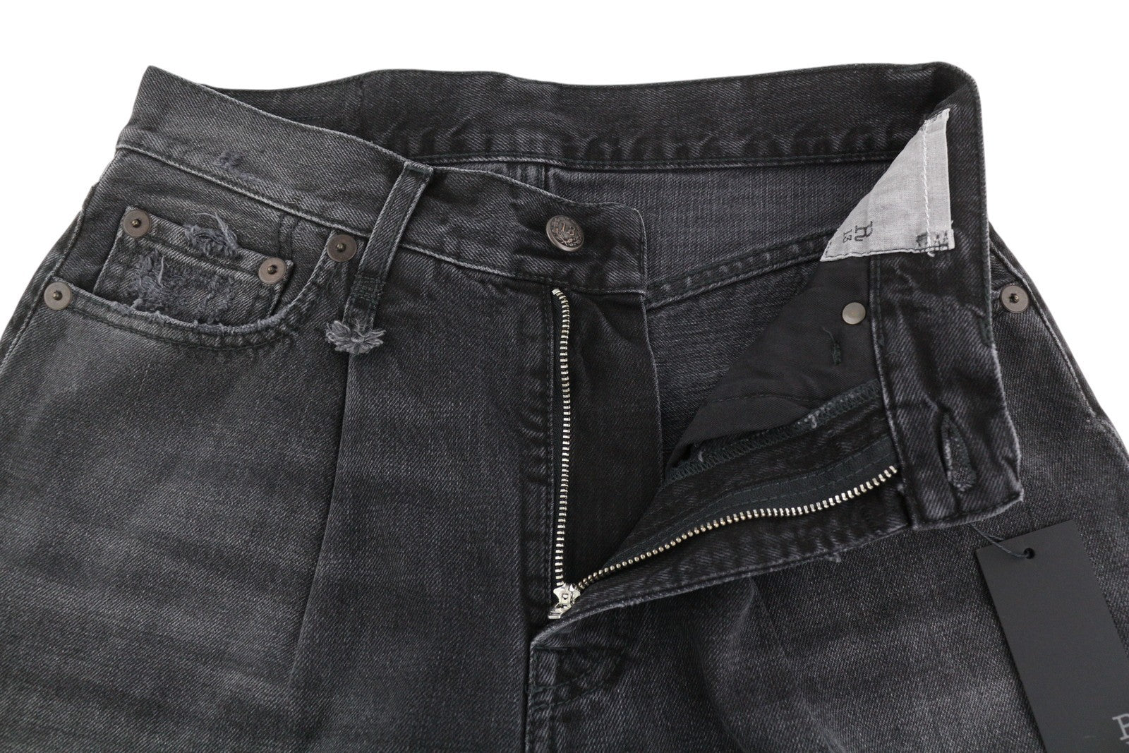 R13 Crop Wide Leg Women Jeans 25 Wilson Black Faded Distress Ankle PF25 RRP695