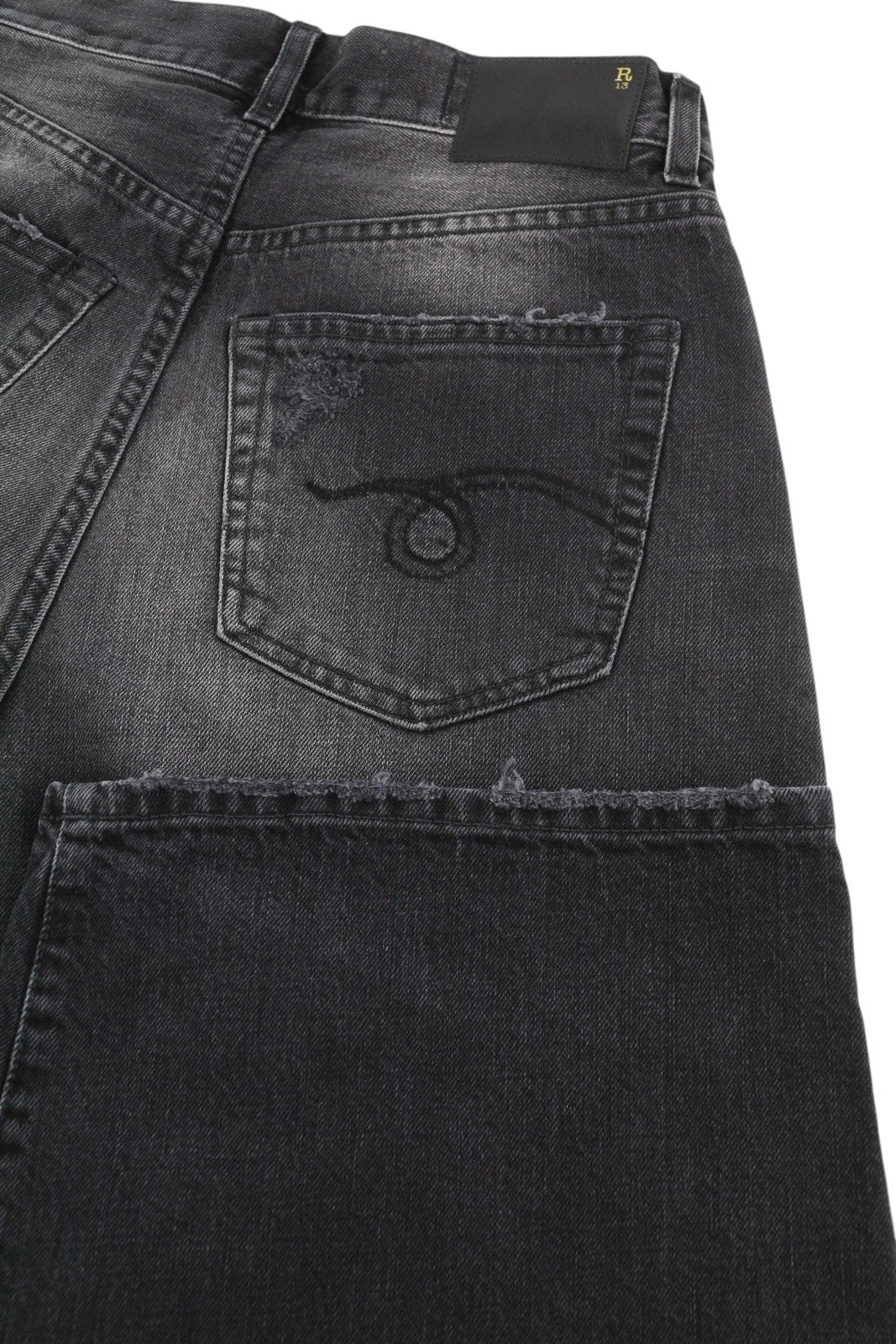 R13 Crop Wide Leg Women Jeans 25 Wilson Black Faded Distress Ankle PF25 RRP695