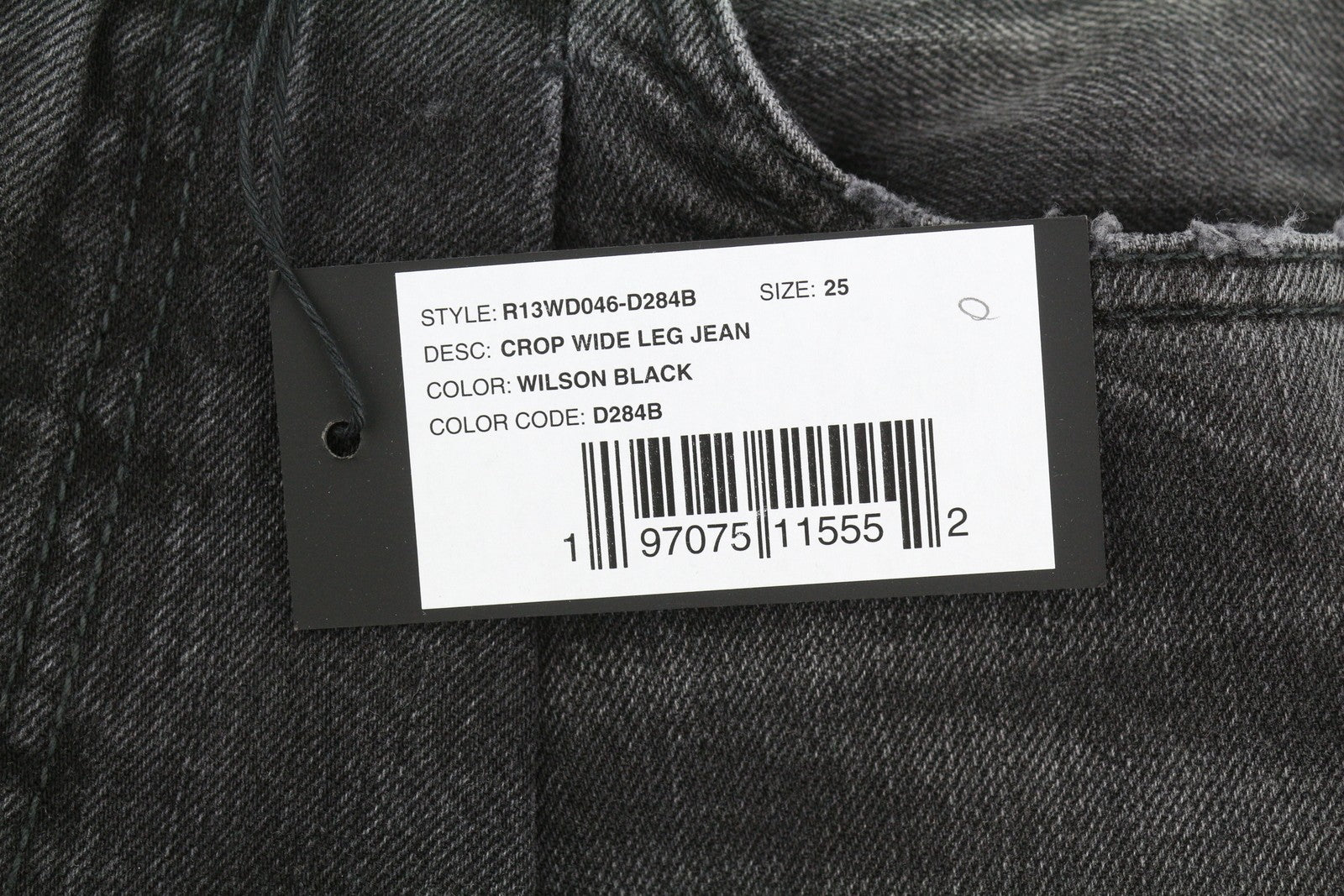 R13 Crop Wide Leg Women Jeans 25 Wilson Black Faded Distress Ankle PF25 RRP695