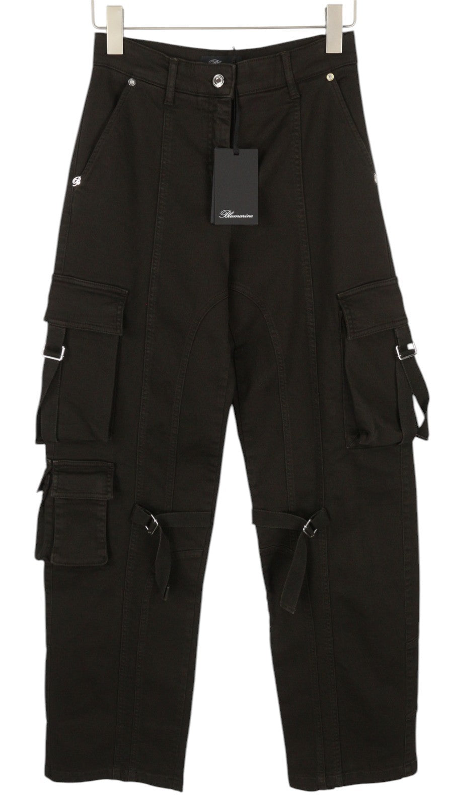 BLUMARINE J. Cargo Women Trousers 40 Black Patch Pockets Loose Zip Belt RRP427