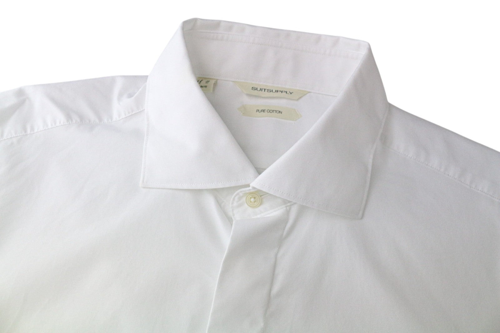 SUITSUPPLY Men's Formal Shirt 43/17 Slim White Cotton Cutaway Twill Button-Up