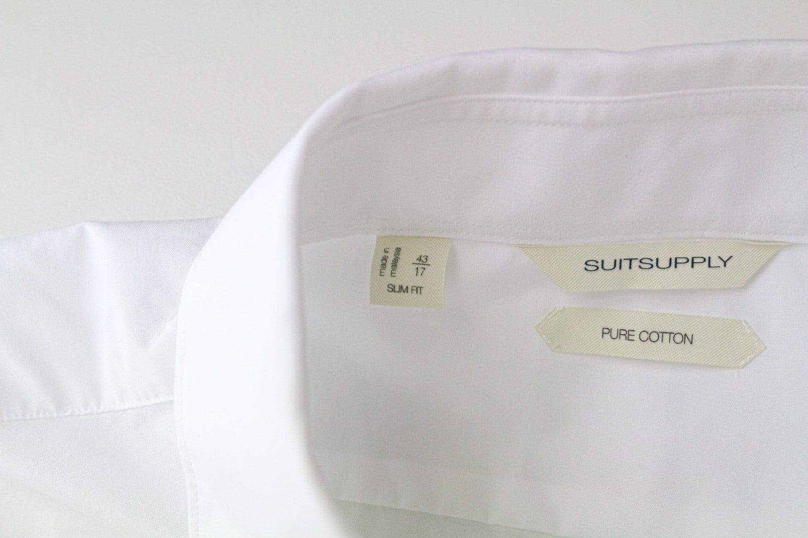 SUITSUPPLY Men's Formal Shirt 43/17 Slim White Cotton Cutaway Twill Button-Up