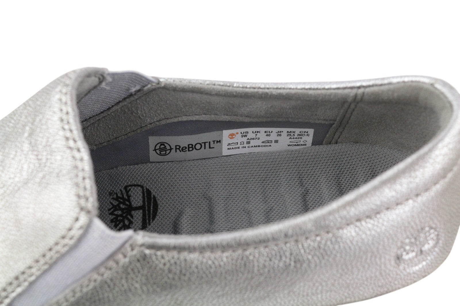 TIMBERLAND A2672 Women's Shoes EU40 Silver Shiny Leather Slip On Almond Toe