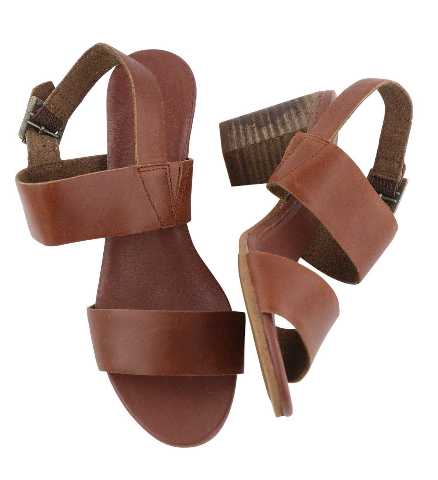 TIMBERLAND A1B7X Women's Sandals EU36/34 Brown Leather Heeled Buckle Logo