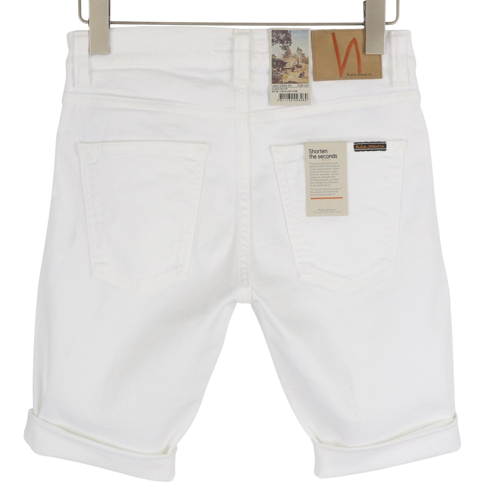 NUDIE JEANS Lean Dean Men's Shorts W28 White Denim Zip Fly Turn Up Pockets