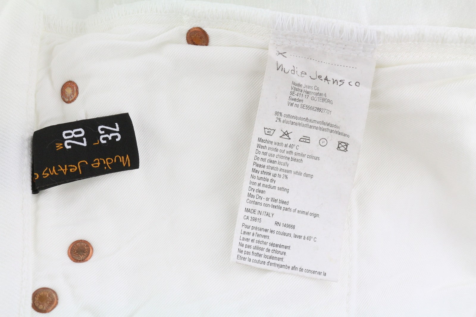 NUDIE JEANS Lean Dean Men's Shorts W28 White Denim Zip Fly Turn Up Pockets