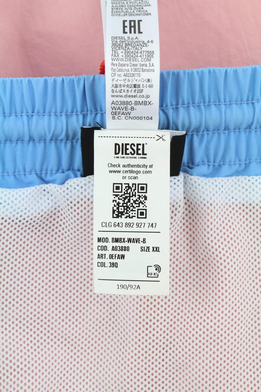 DIESEL Bmbx-Wave-B Men's Swimwear 2XL Mesh Lined Drawstring Pool Beachwear