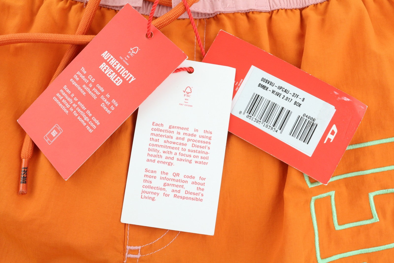 DIESEL Bmbx-Wave 2.017 Men's Swimwear S Mesh Drawstring Beach Style