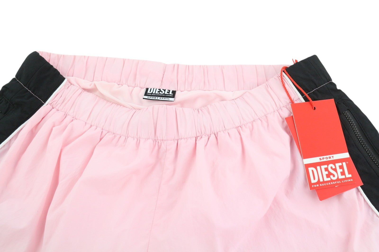 DIESEL Awwb-Eicy-Wt 12 Women's Shorts L Pink Elastic Logo Sports Lined Black