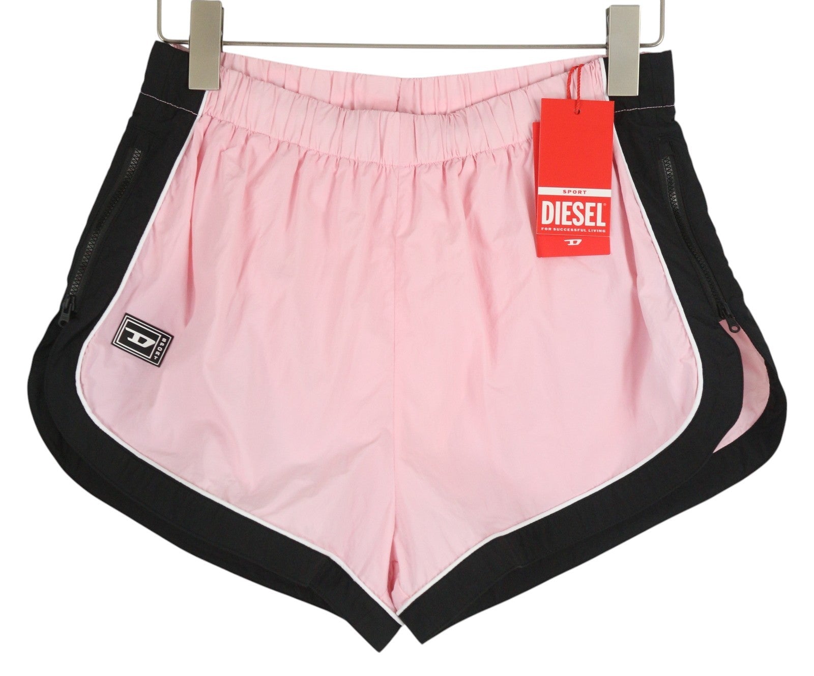 DIESEL Awwb-Eicy-Wt 12 Women's Shorts L Pink Elastic Logo Sports Lined Black