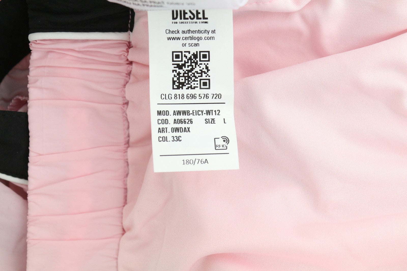 DIESEL Awwb-Eicy-Wt 12 Women's Shorts L Pink Elastic Logo Sports Lined Black