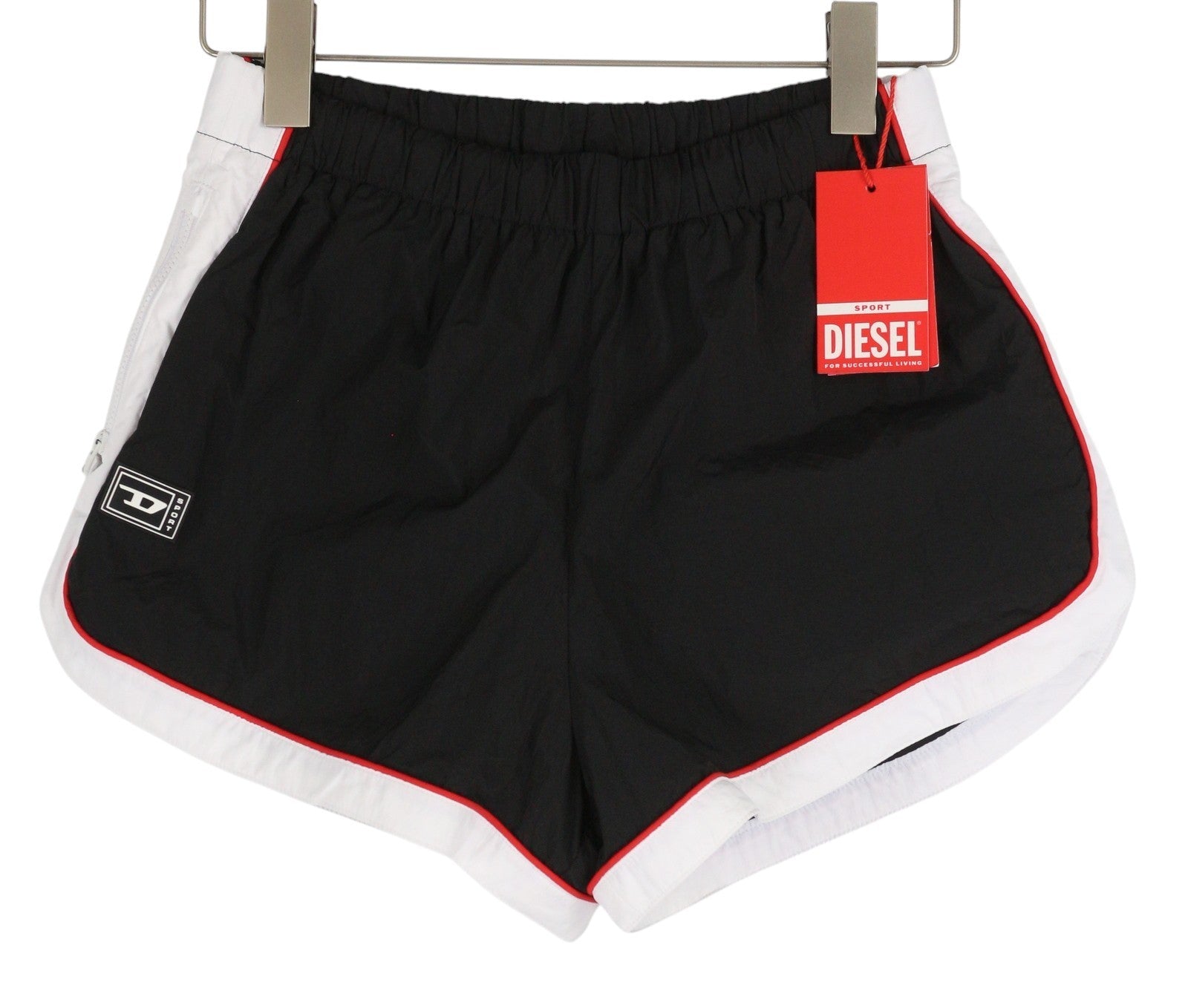 DIESEL Awwb-Eicy-Wt 12 Women's Shorts M Black Elastic Waist Logo Sports