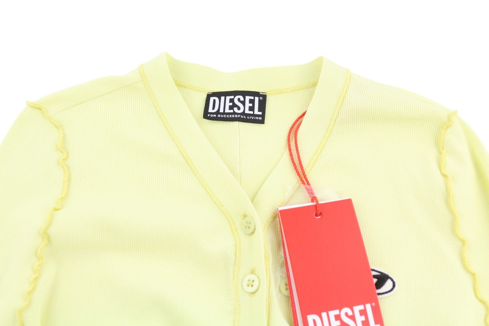 DIESEL T-Ribby-Open Women's T-Shirt M Yellow Buttoned Cropped Rib Knit