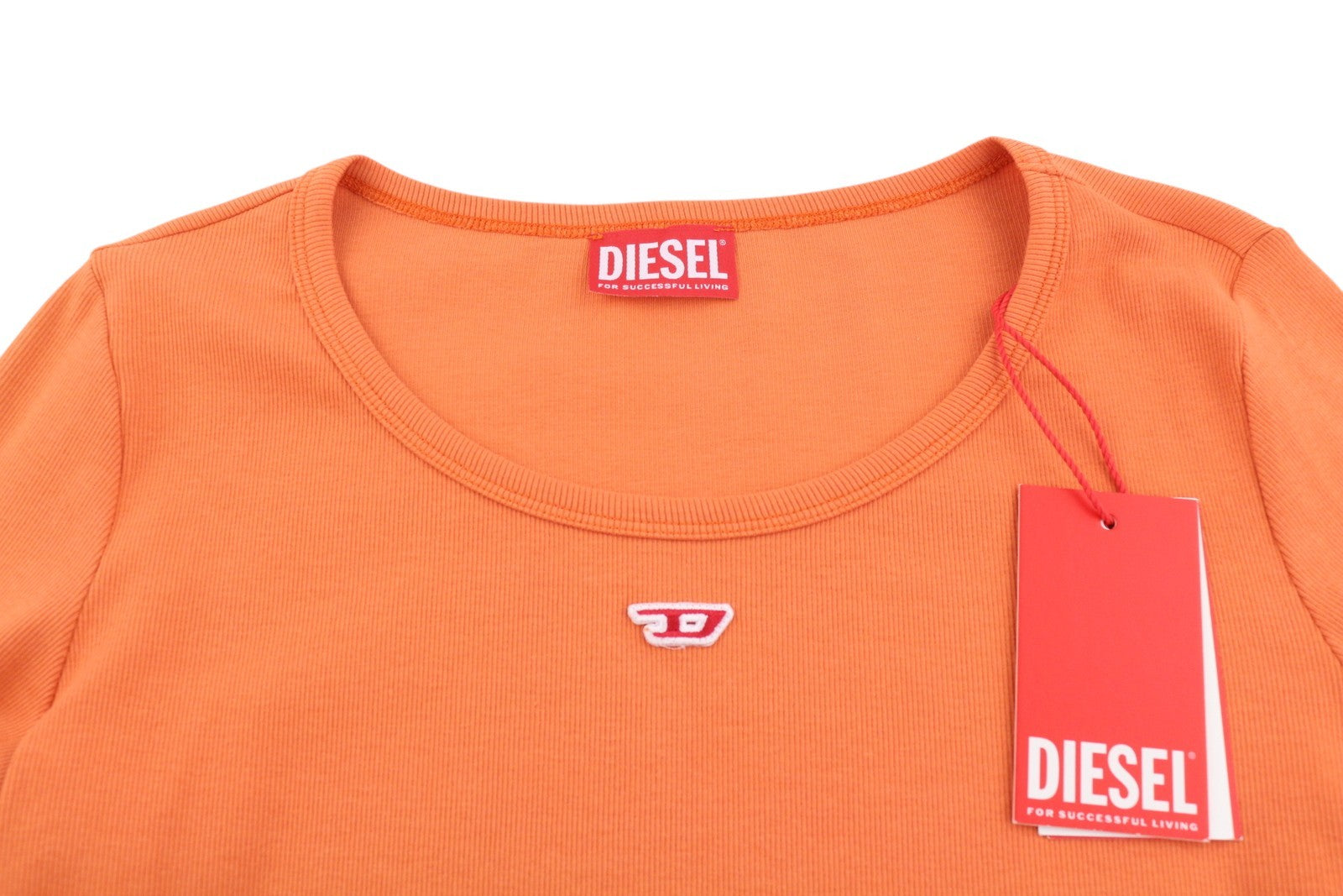 DIESEL T-Ballet-D Women's T-Shirt L Orange Cropped Rib Long Sleeve