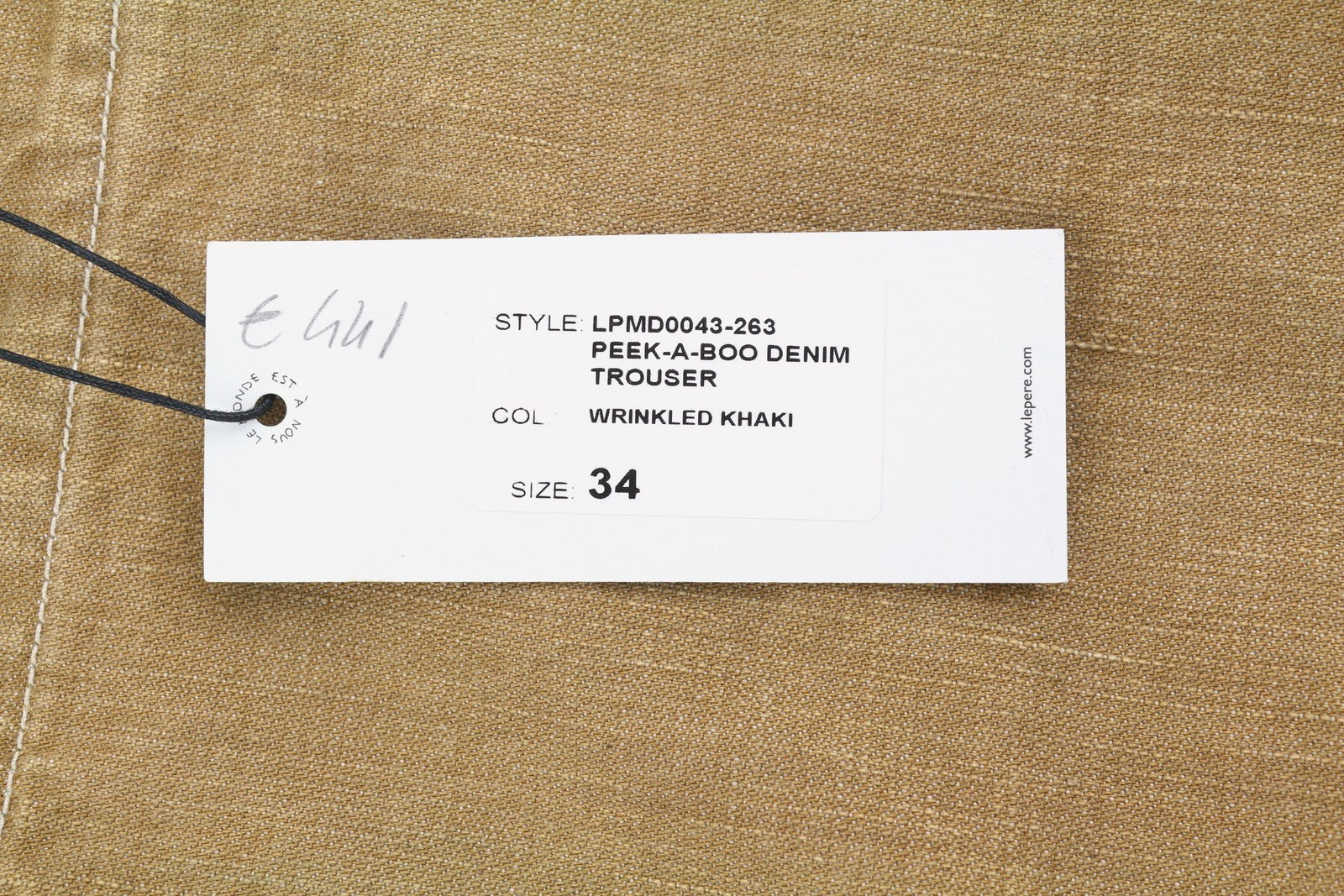 LE PERE Peek-A-Boo Denim Men Trousers W34 Beige Wrinkled Khaki Cargo RRP550