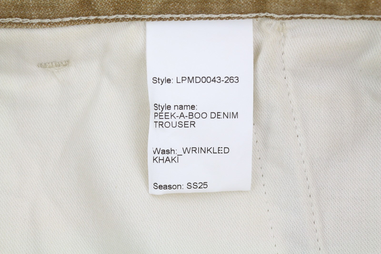 LE PERE Peek-A-Boo Denim Men Trousers W34 Beige Wrinkled Khaki Cargo RRP550