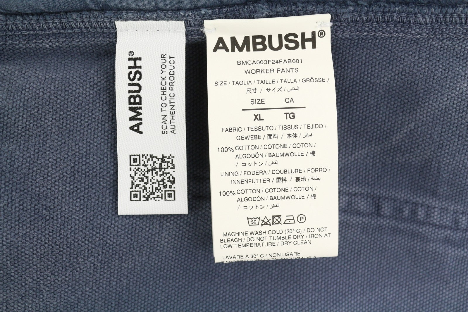 AMBUSH Worker Men Trousers XL Navy Loose Regular Fit Patch Pockets Zip RRP415