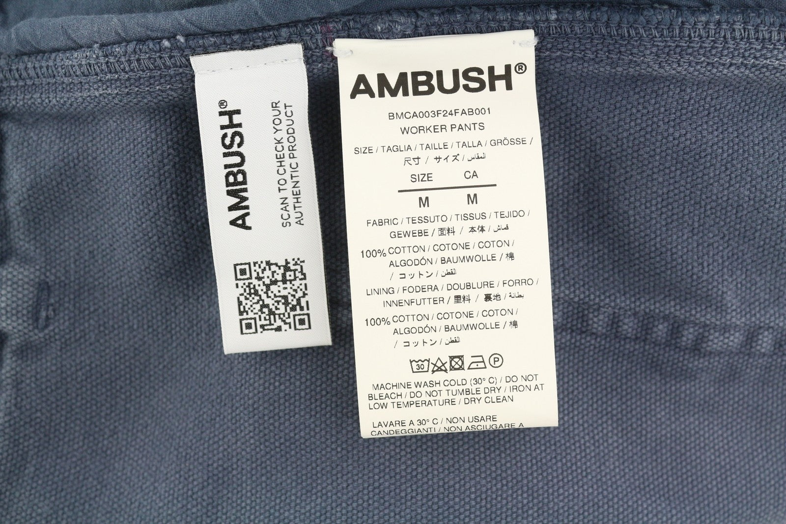 AMBUSH Worker Men Trousers M Navy Loose Regular Fit Patch Pockets Zip RRP415