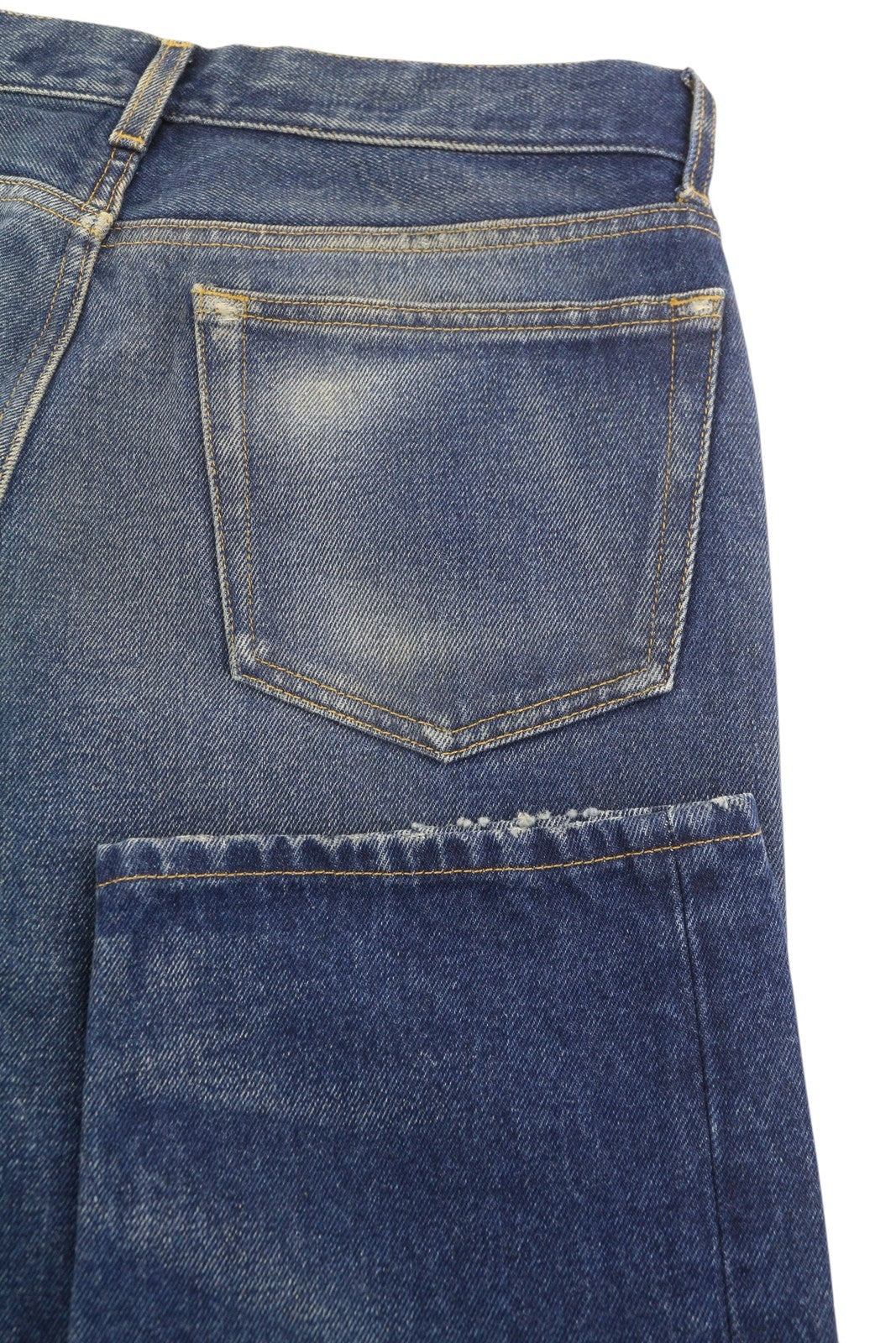 AMBUSH Men Jeans W30 Blue Faded Washed Whiskers Slim Fit Button Fly Logo Denim