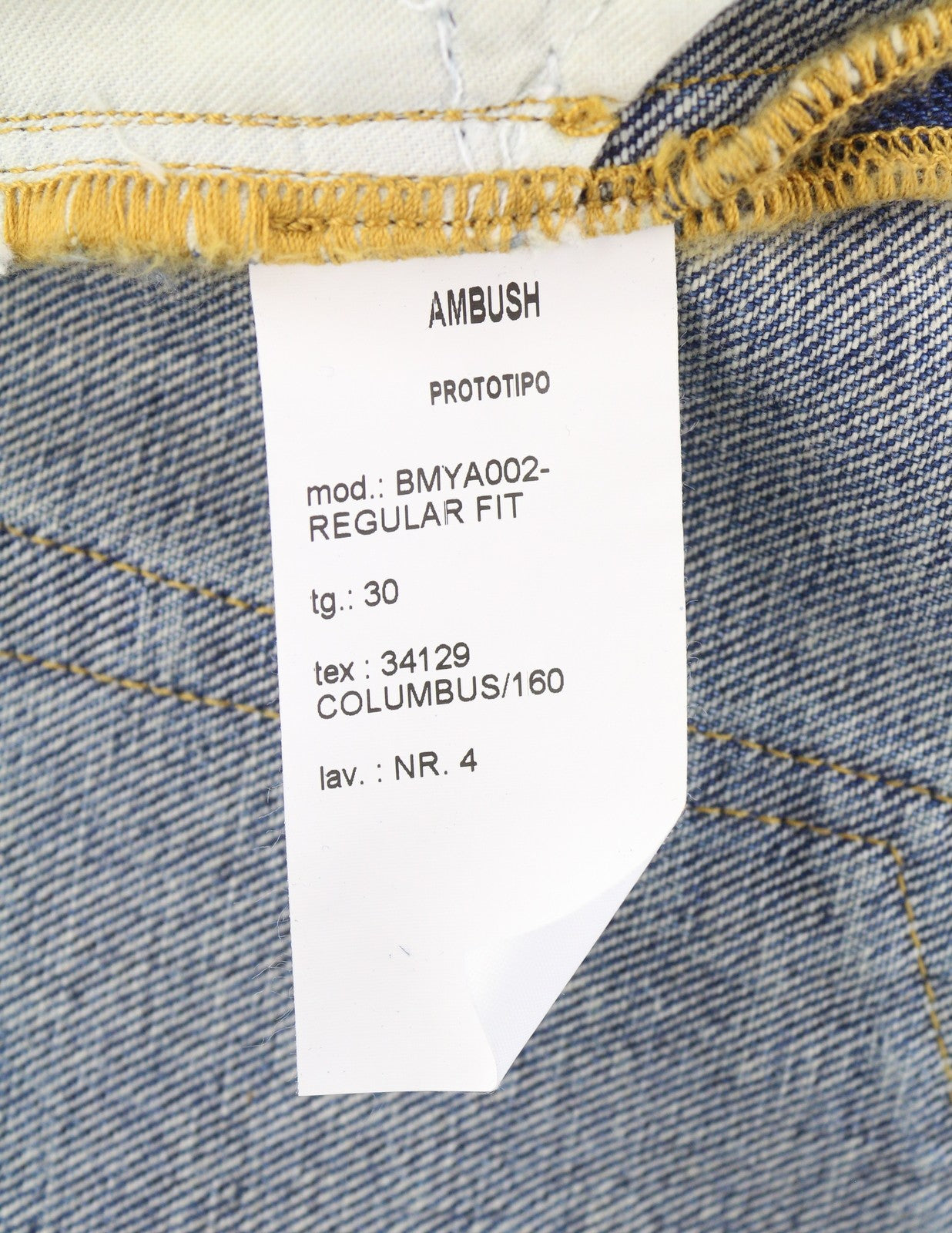 AMBUSH Men Jeans W30 Blue Faded Washed Whiskers Slim Fit Button Fly Logo Denim