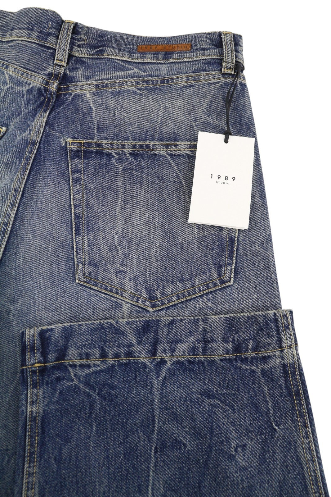 1989 STUDIO Men Jeans W32 Blue Faded Whiskers Wide Pleated Knees FW25 RRP486