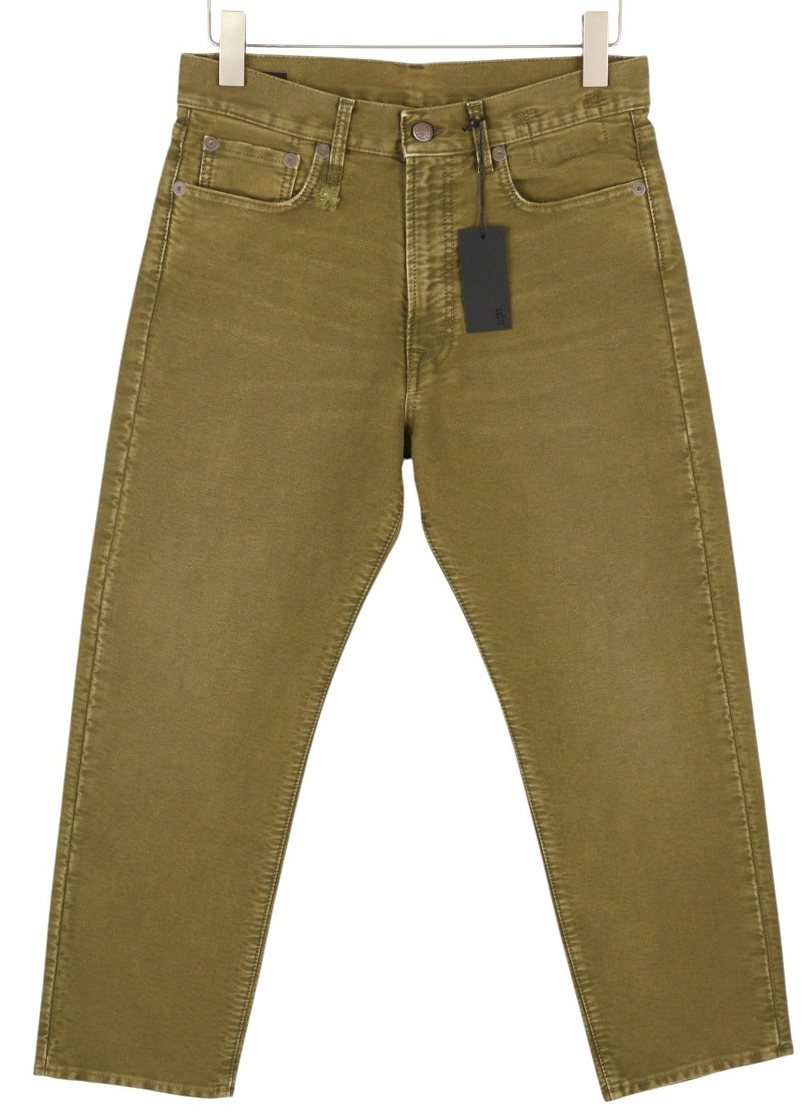 R13 Boyfriend Women Trousers 26 Olive Garment Dyed Moleskin Cropped Faded FW25