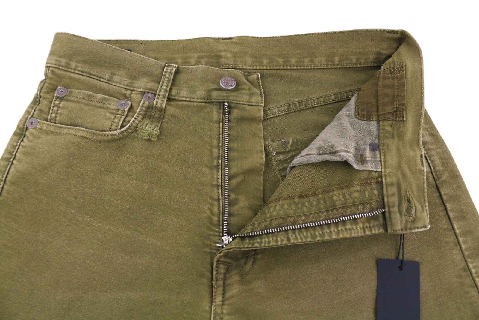 R13 Boyfriend Women Trousers 26 Olive Garment Dyed Moleskin Cropped Faded FW25