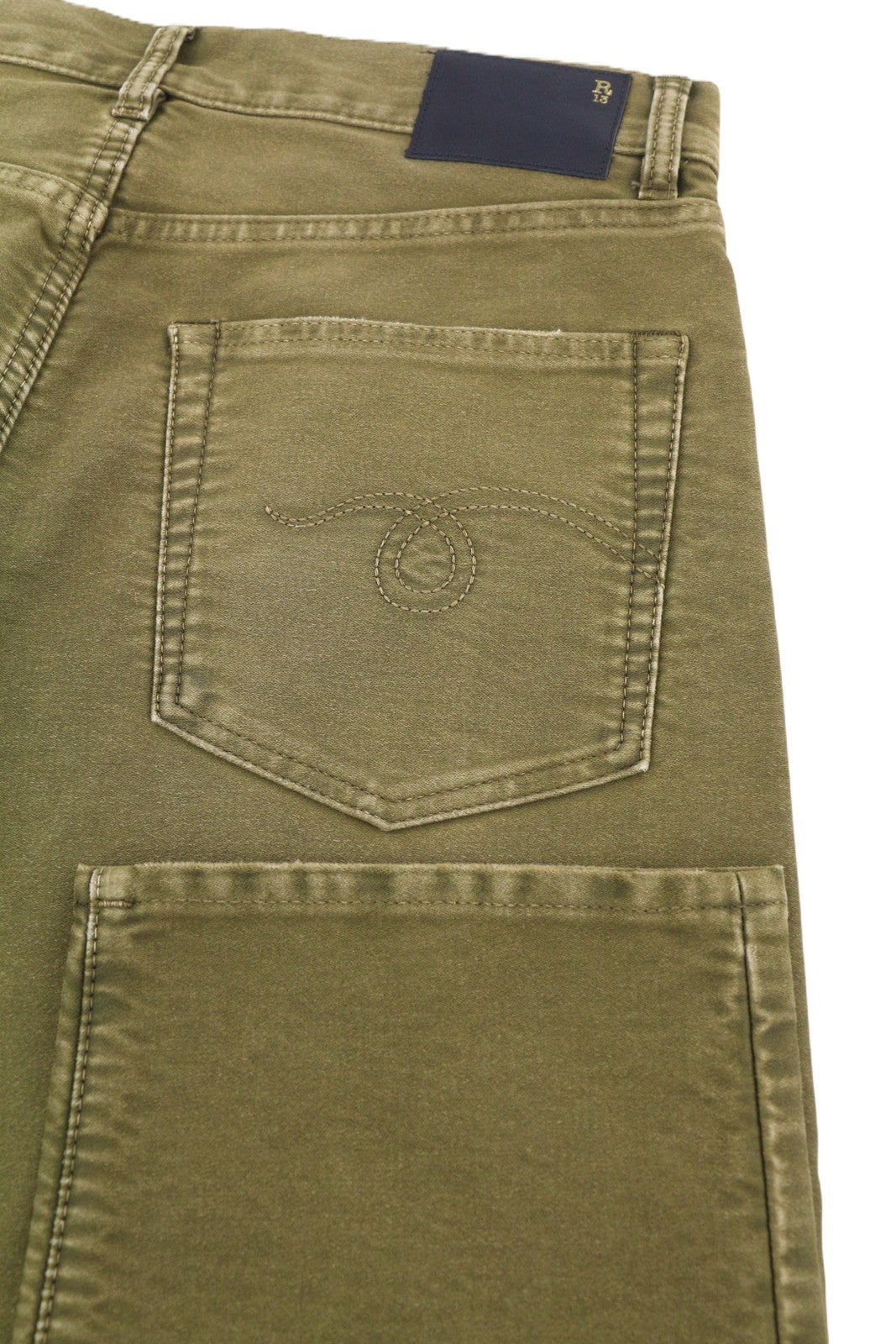 R13 Boyfriend Women Trousers 26 Olive Garment Dyed Moleskin Cropped Faded FW25