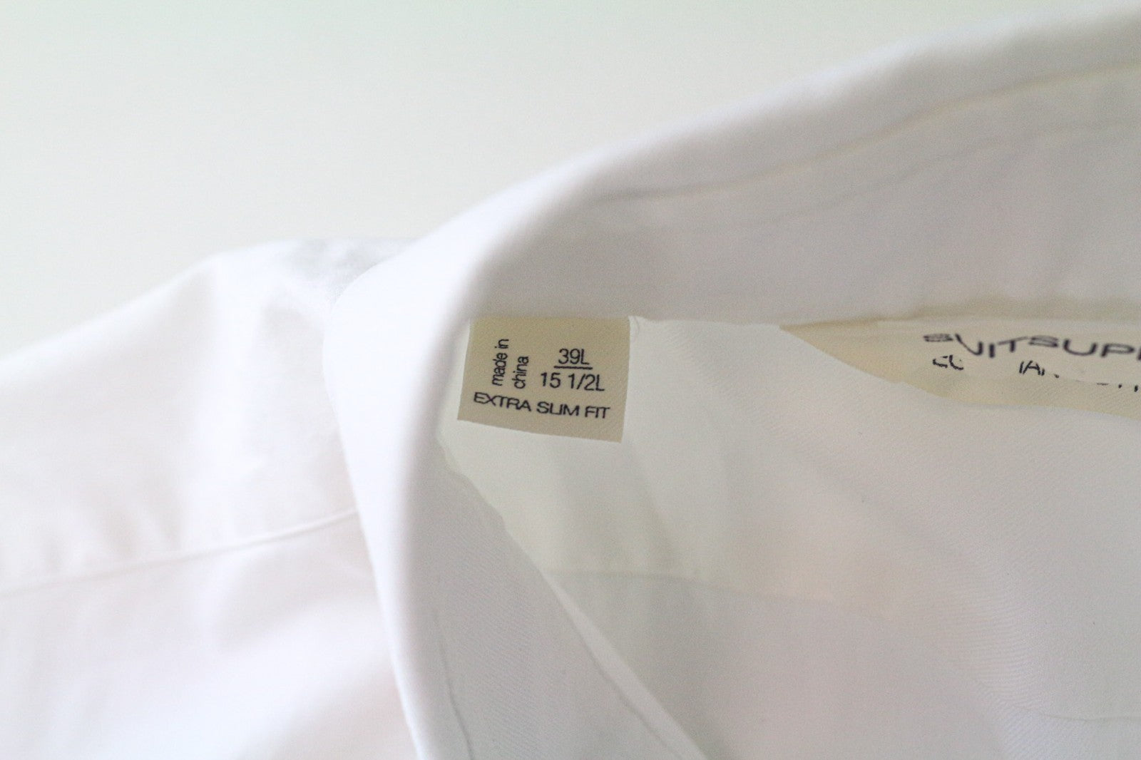 SUITSUPPLY Men's Formal Shirt 39L/15 1/2L Extra Slim White Cotton Cutaway Twill