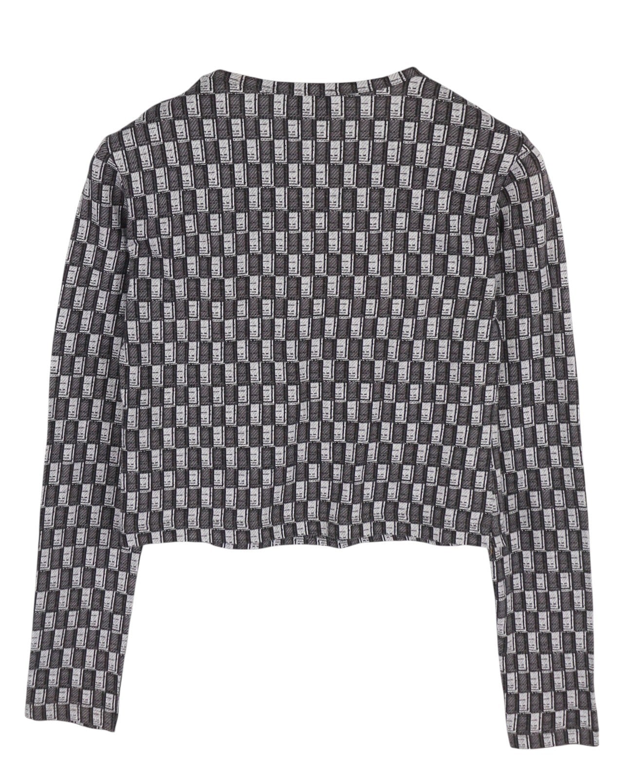 DIESEL T-Inacrop Women T-Shirt S Grey Cropped Patterned Rhinestone Long Sleeve