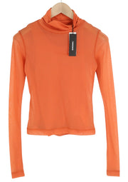 DIESEL T-Jurl Women's T-Shirt S Orange High Neck Lined Stretch Long Sleeve