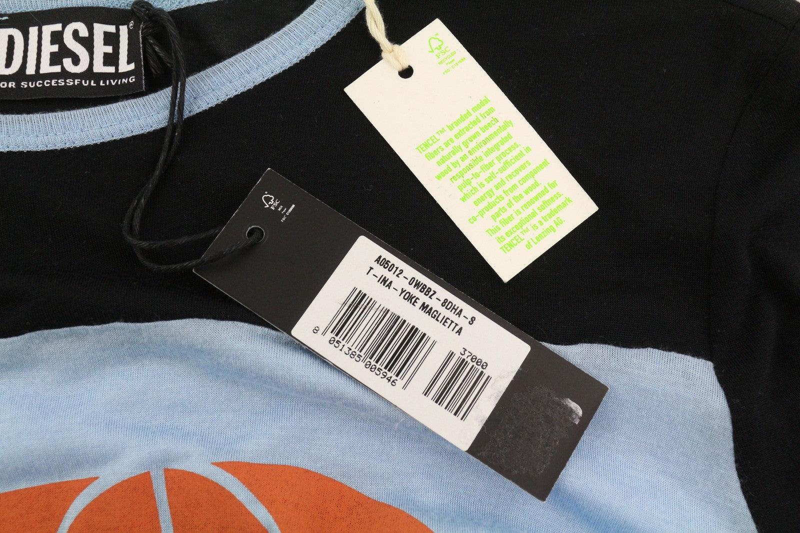 DIESEL T-Ina-Yoke Women's T-Shirt S Cashmere Mix Stretch Long Sleeve Crew Neck