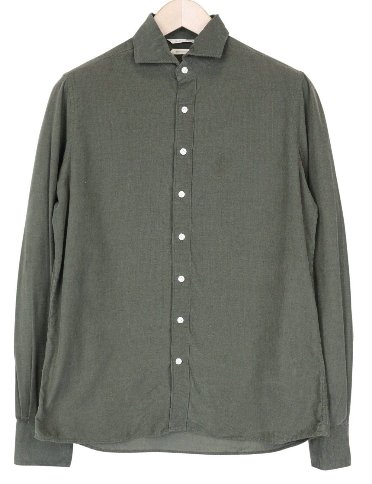 SUITSUPPLY Men's Formal Shirt 37/18/14 1/2 Slim Green Cotton Corduroy Button-Up