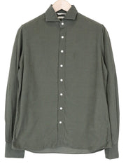 SUITSUPPLY Men's Formal Shirt 37/18/14 1/2 Slim Green Cotton Corduroy Button-Up