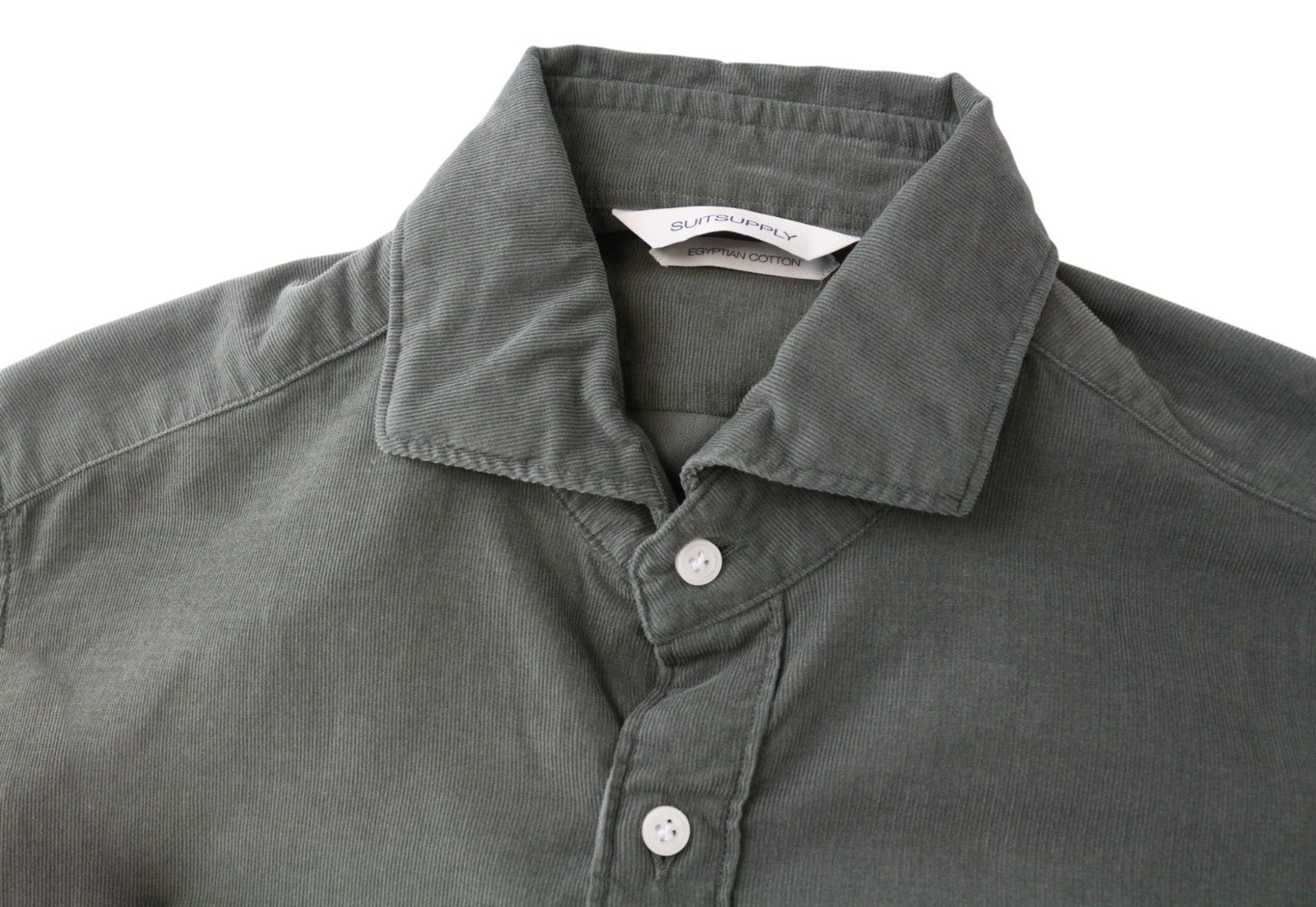 SUITSUPPLY Men's Formal Shirt 37/18/14 1/2 Slim Green Cotton Corduroy Button-Up