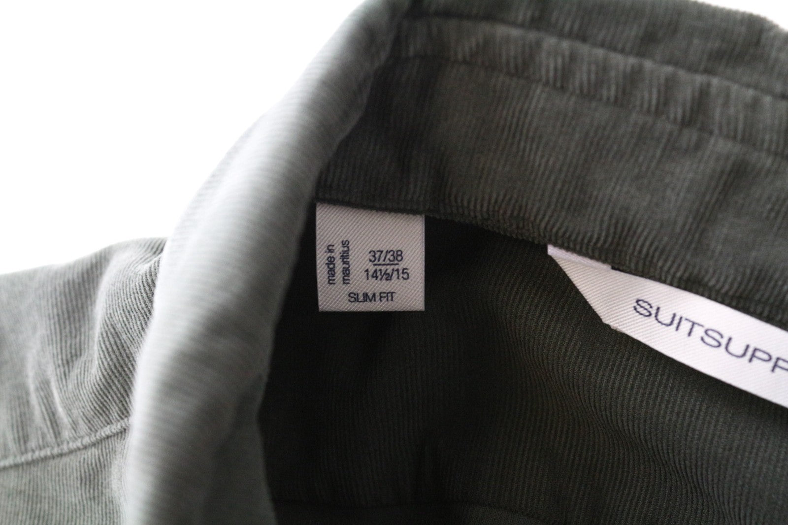 SUITSUPPLY Men's Formal Shirt 37/18/14 1/2 Slim Green Cotton Corduroy Button-Up
