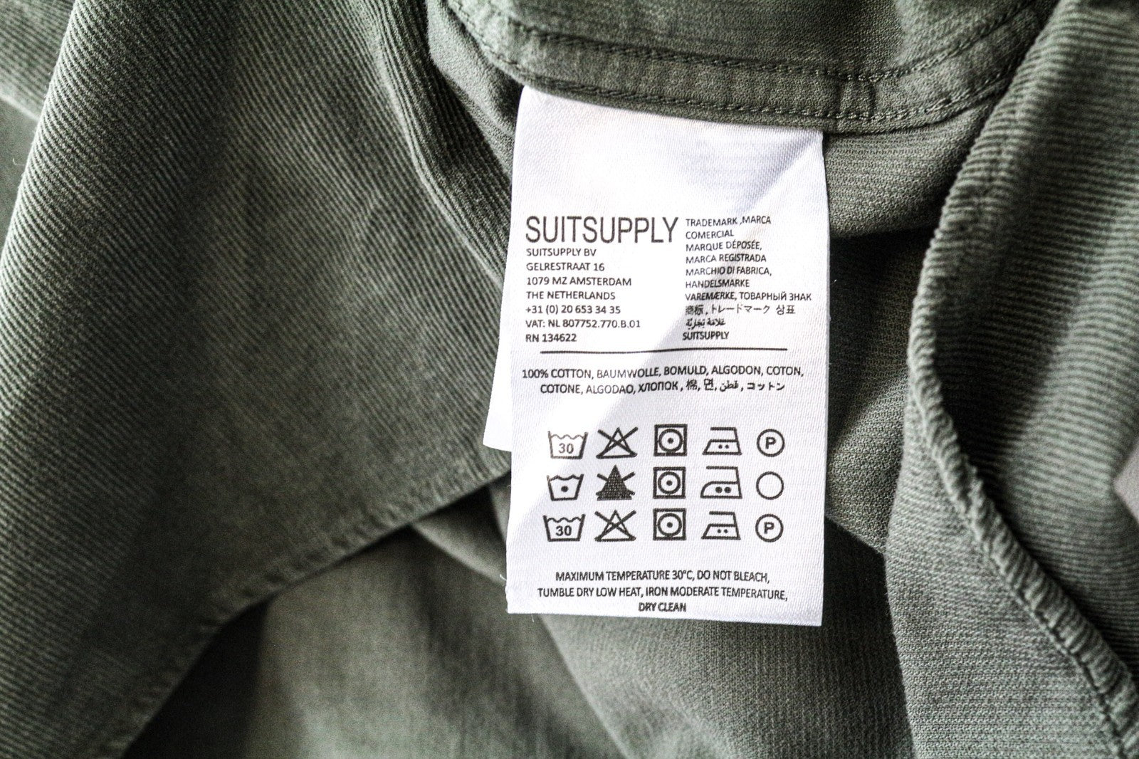 SUITSUPPLY Men's Formal Shirt 37/18/14 1/2 Slim Green Cotton Corduroy Button-Up