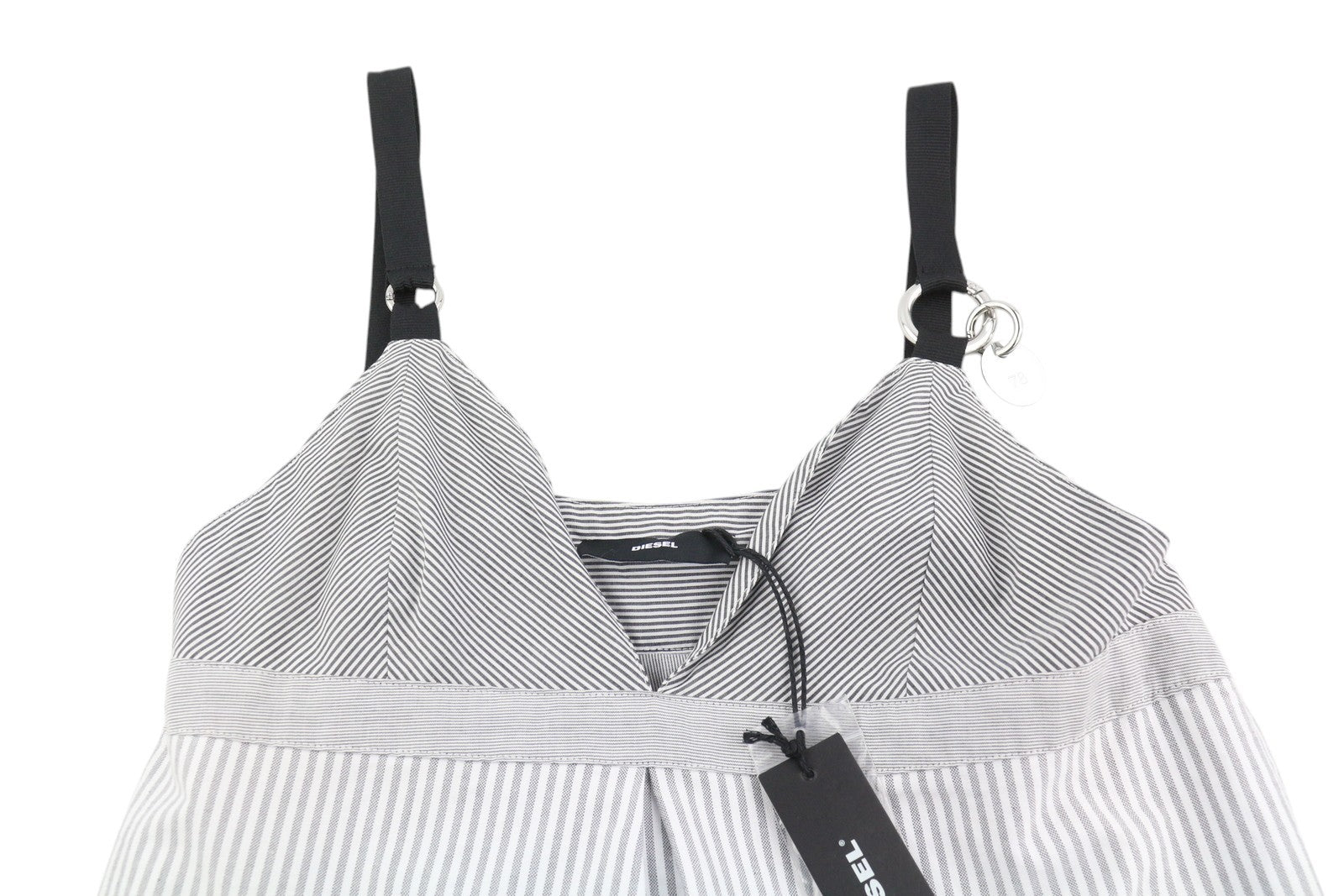 DIESEL D-Giby Women's Dress XS Grey Striped Sleeveless Flared Logo Mini