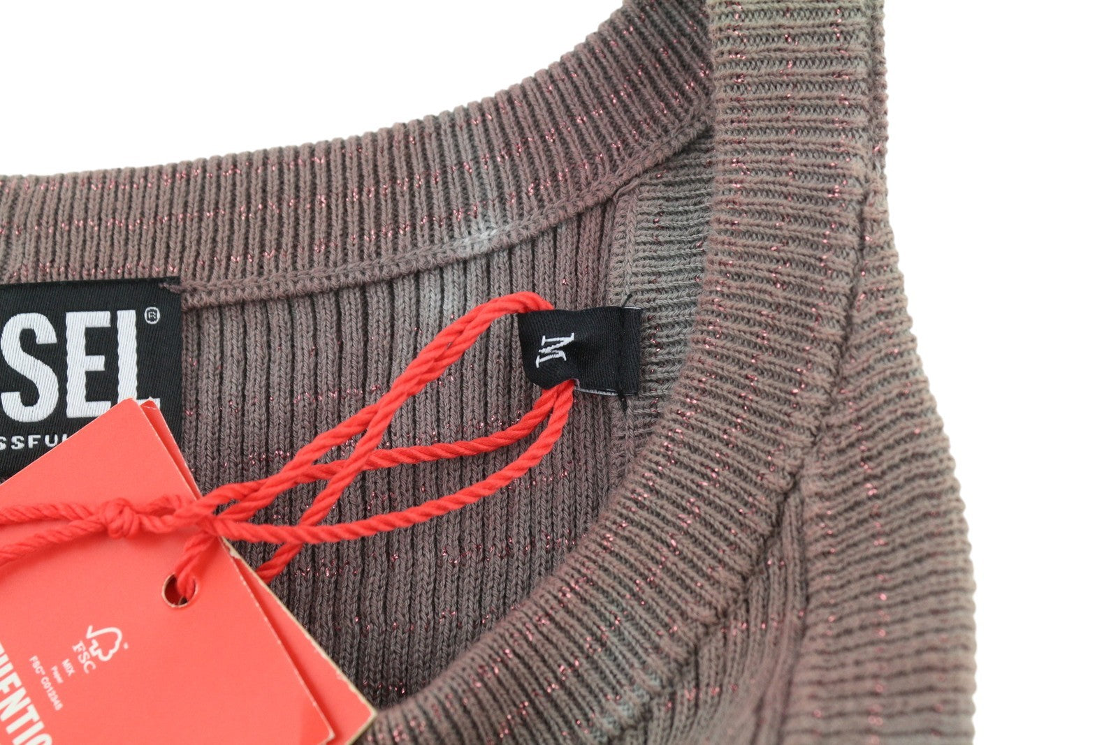 DIESEL M-Eugenie Women's Dress M Burgundy Shiny Ribbed Stretch Short RRP225