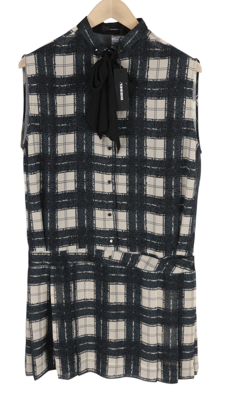 DIESEL D-Nedora Women's Dress L Black Sleeveless Patterned Snap Logo Mini