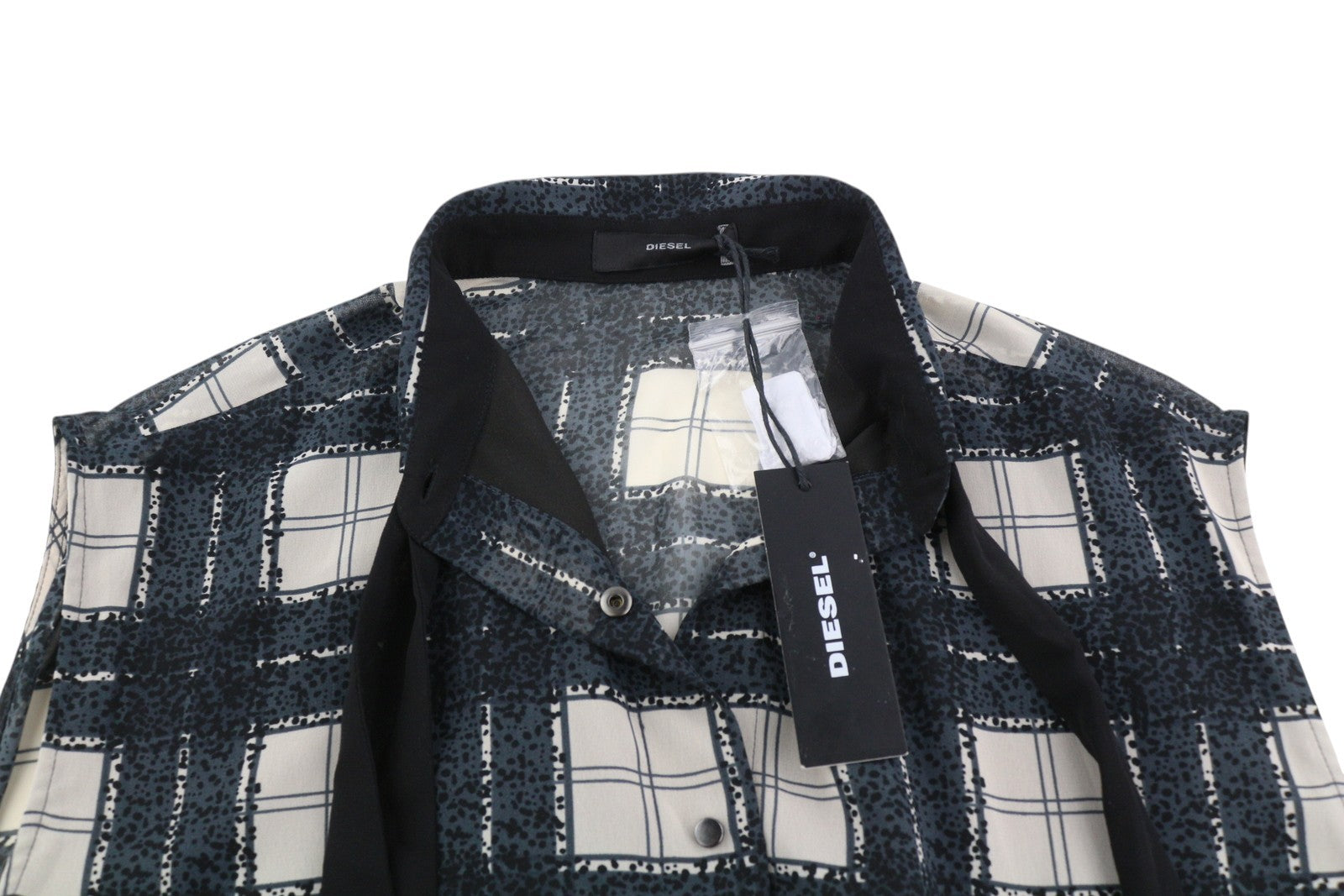 DIESEL D-Nedora Women's Dress L Black Sleeveless Patterned Snap Logo Mini