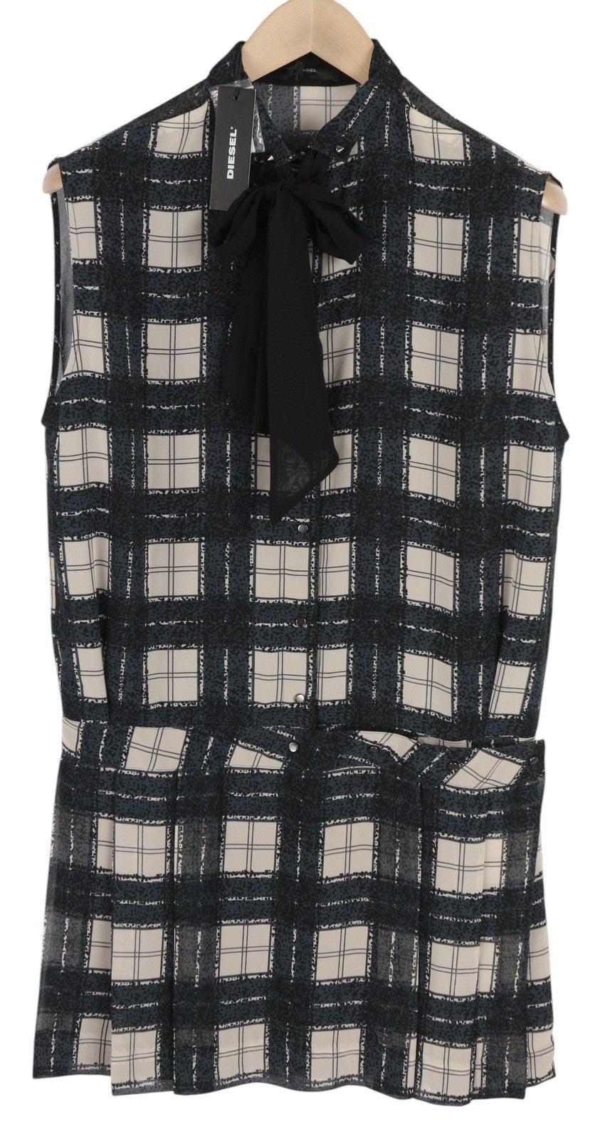 DIESEL D-Nedora Women's Dress L Black Sleeveless Snap Button Logo Short