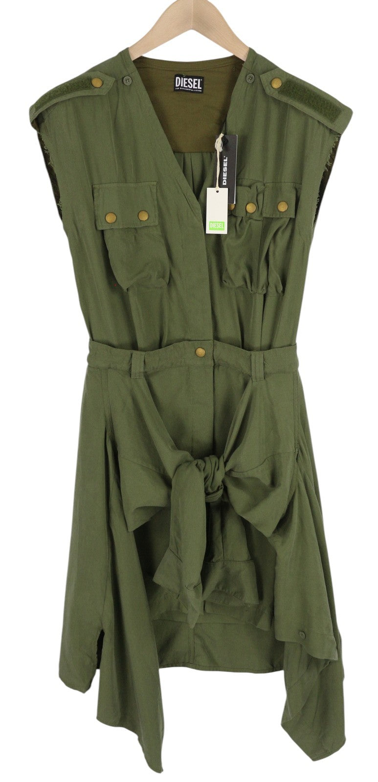 DIESEL D-Giuditta Women's Dress S Green Sleeveless Pinafore Style Mini RRP295