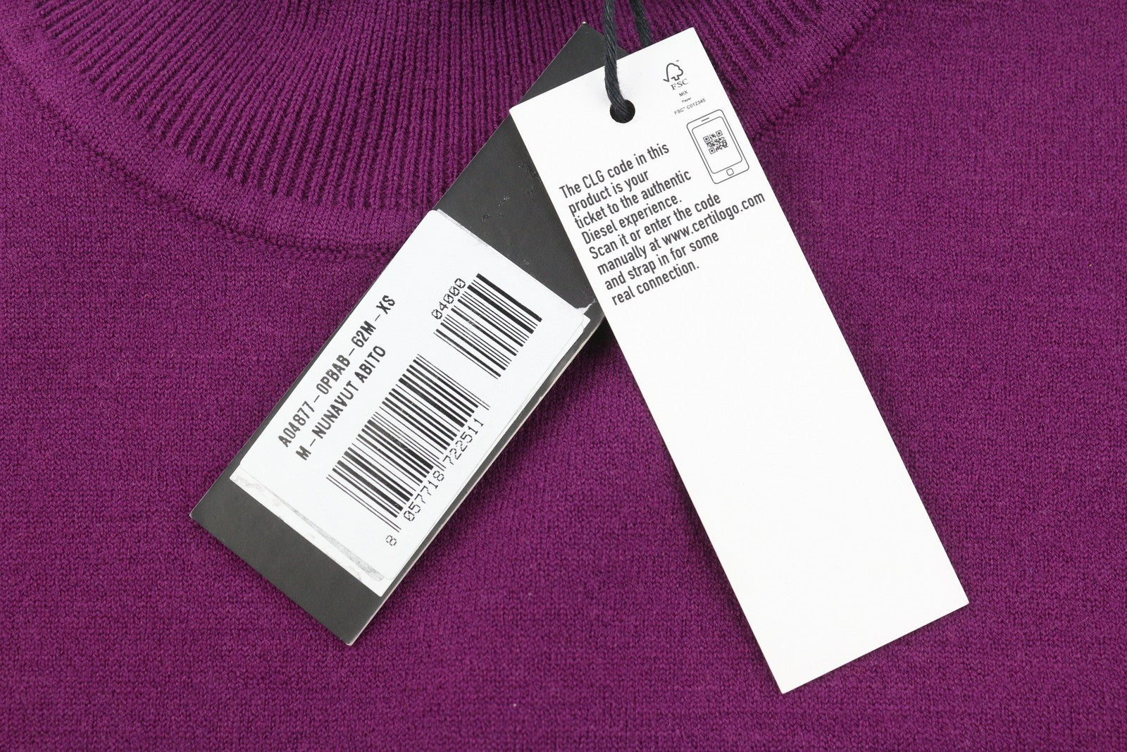 DIESEL M-Nunavut Women Dress XS Purple Wool  Knit High Neck Long Sleeve RRP295