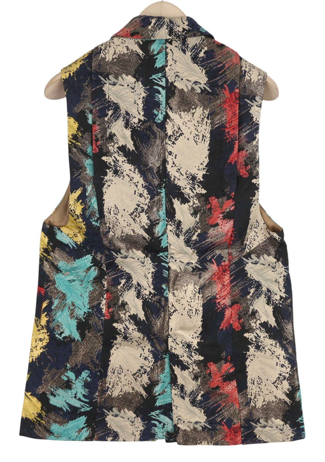 WEILI ZHENG Over Jacquard Women's Waistcoat S Colourful Pattern Notch Lapel