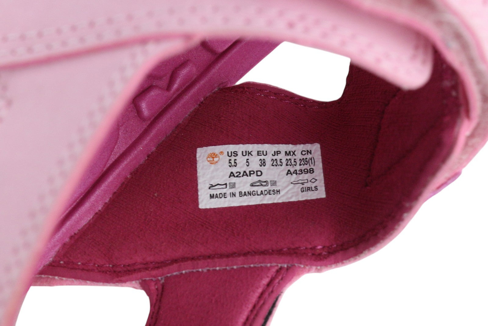 TIMBERLAND A2APD Girl's Sandals EU37/38 Pink Touch Fastener Non Marking