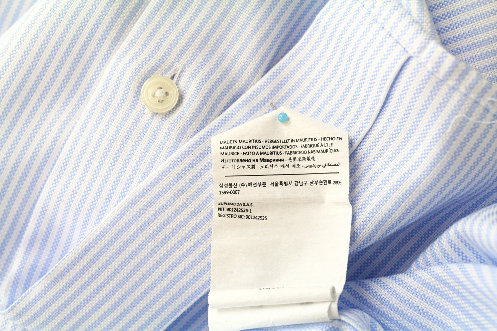 SUITSUPPLY Men's Formal Shirt 40/15 3/4 Extra Slim Blue Cotton Twill Striped