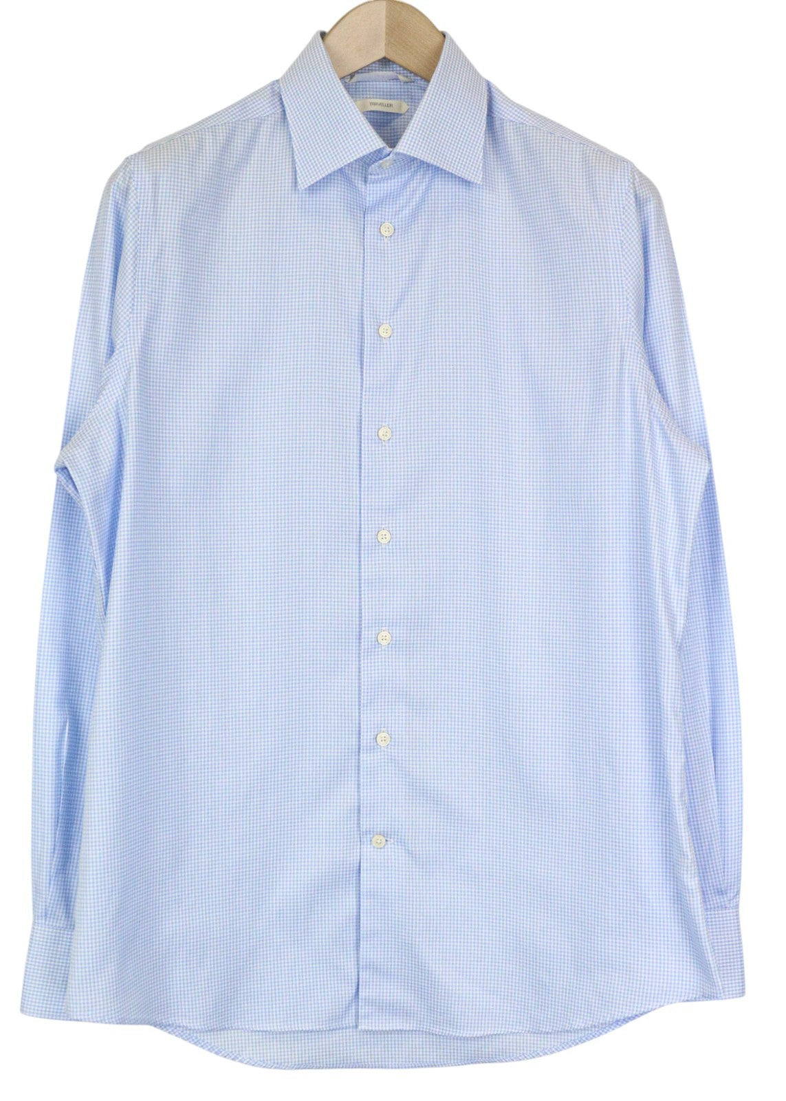 SUITSUPPLY Traveller Men's Shirt 39/15 1/2 Slim Blue Cotton Check Twill